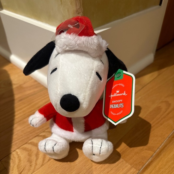 NWT Hallmark PEANUTS SNOOPY Stuffed Toy with Santa Hat and Coat - Picture 1 of 9